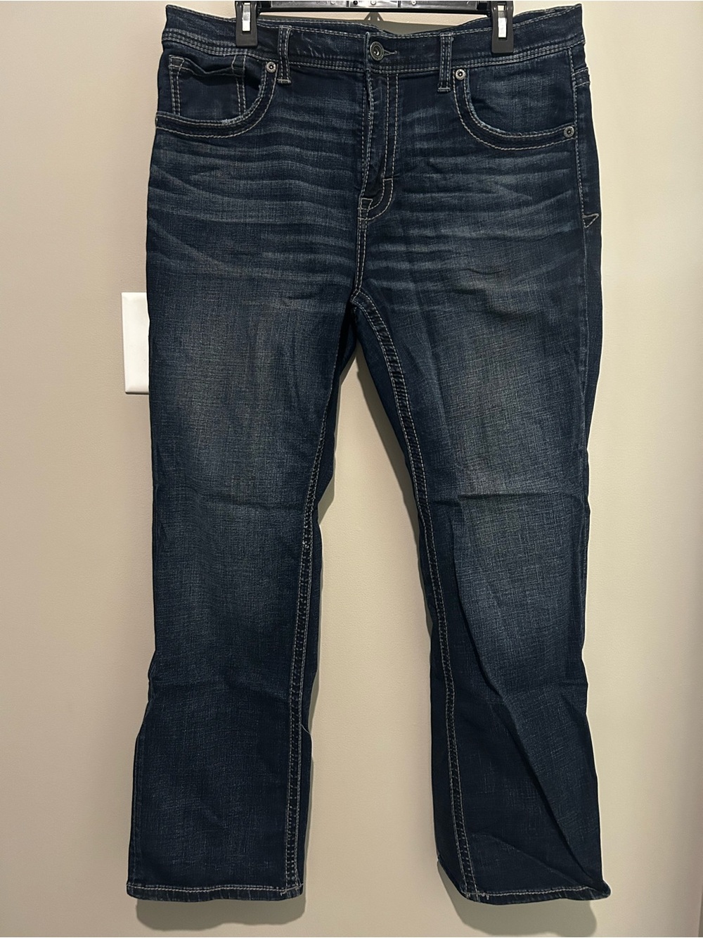 BKE Mens Straight Leg Jeans in Dark Blue Wash